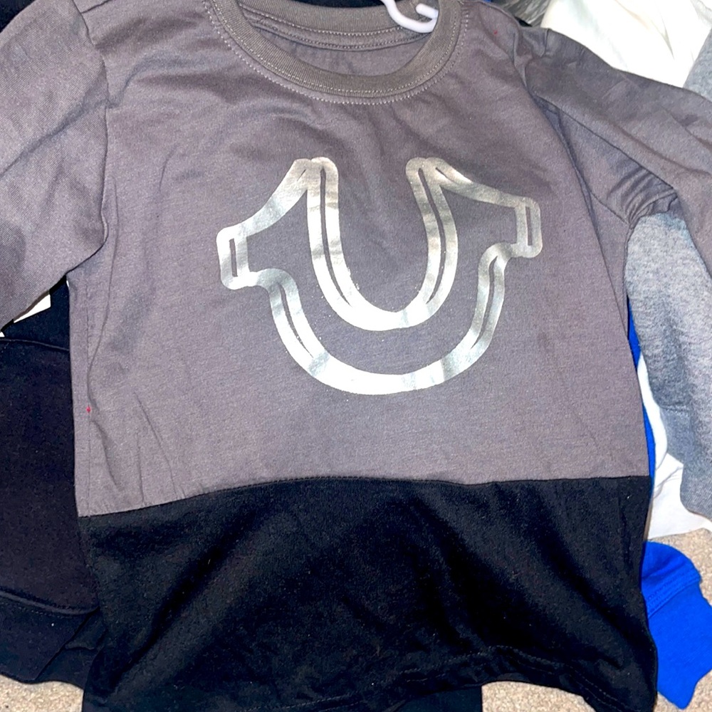 Boys Gray and black true religion long sleeve shirt
